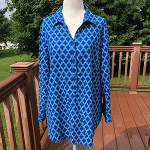 Lands’ End Blue Half Button Down Top Size 14